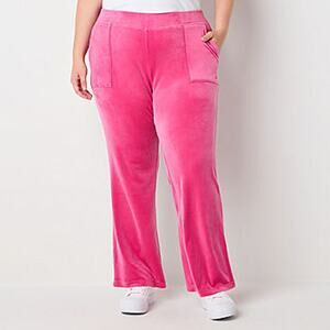 Juicy Couture Velour Track Pants Womens 1X Plus Wide Leg Y2K Pink Loungewear